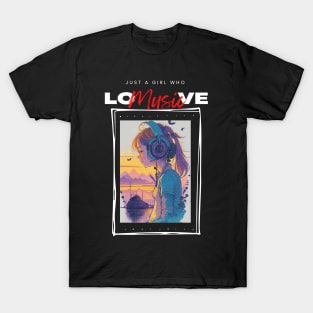 Just a girl who love music cute vintage music graphic design T-Shirt